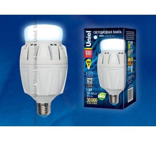 Лампа светодиодная LED-M88-100W/DW/E27/FR ALV01WH LED мощная с мат. рассеивателем. Материал корпуса алюминий. 6500К. Серия Venturo. .  09508  Uniel