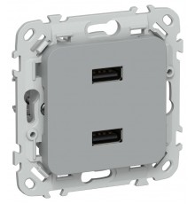 FLITE Розетка USB A+A 2,1А РЮ-2-ФлС серый  FI-U21-D31-K03  IEK