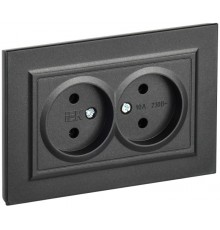 BRITE Розетка 2-ая без заземления без шторок10А в сборе РС12-2-БрЧ черный  BR-R20-10-K02-F  IEK