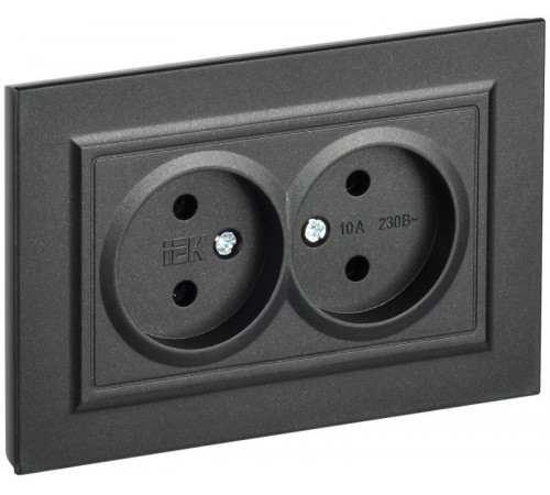 BRITE Розетка 2-ая без заземления без шторок10А в сборе РС12-2-БрЧ черный  BR-R20-10-K02-F  IEK