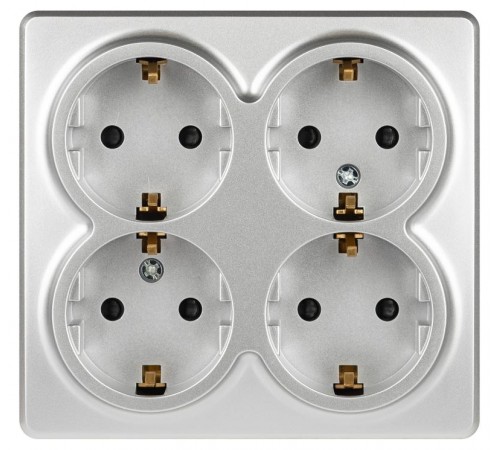 Розетка ЭРА Эксперт 11-2211-03 четырехместная с заземлением 4х2P+E Schuko со шторками, IP20, 16A-250В, ОУ, Алюминий  Б0063022  ЭРА