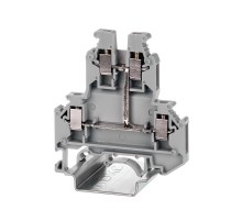 Клемма двухуровневая, винтовой зажим, 4 точки подключения, уровни соединены перемычкой, 2.5 кв.мм, серая  KRUK-3-PV  DKC