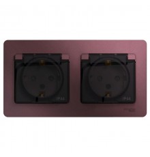 Glossa Баклажановый Розетка 2-ая с з/к, со шторками (в сборе), IP44  GSL001147  SE