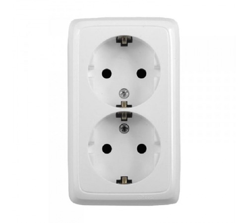 Розетка открытой установки, двухместная, с заземляющим контактом, с изолирующей пластиной, цвет белый  РА16-153  HEGEL