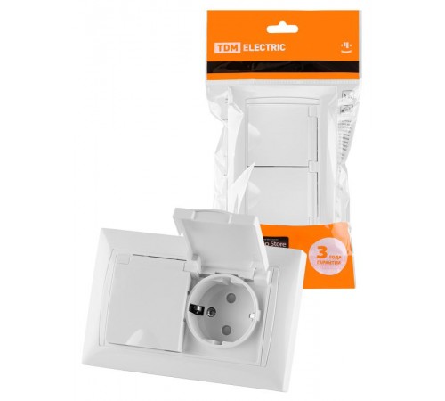 Розетка двойная 2П+З 16А 250В IP44 с защ. шт. с крышкой белая "Лама"  SQ1815-0060  TDM