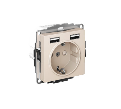 AtlasDesign Бежевый Розетка 16А c 2 USB A+A, 5В/2,4А, 2х5В/1,2А, механизм  ATN000230  SE