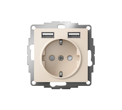 AtlasDesign Бежевый Розетка 16А c 2 USB A+A, 5В/2,4А, 2х5В/1,2А, механизм  ATN000230  SE