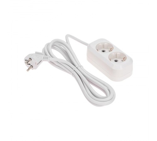 Удлинитель 2 гнезда, 3м, 3х0,75мм, с/з, белый  13-4203  PROconnect