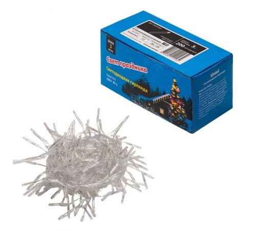 Гирлянда светодиодная  с контроллером Фейерверк  ULD-S0300-200/DTA WARM WHITE IP20 FIRECRACKER  3м 200 диодов 3000К шнур прозр  UL-00005477  Uniel