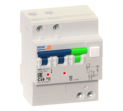 Выключатель автоматический диффренциального тока OptiDin VD63-22C25-A-УХЛ4 (2P, C25, 30mA) 10кА  350727  КЭАЗ