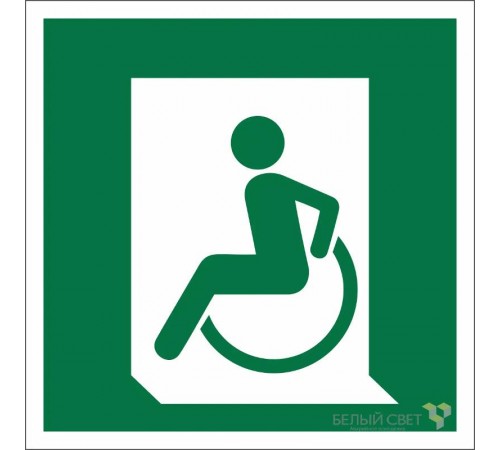 Знак безопасности BL-1515.E60-01"Выход для МГН здесь (левосторонний)"  a18490  Белый свет