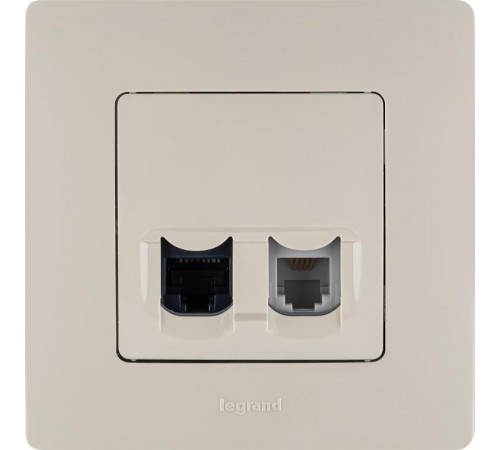 Etika Слоновая кость Розетка телефонная + компьютерная (RJ11+RJ45) 5 кат. UTP  672352  Legrand