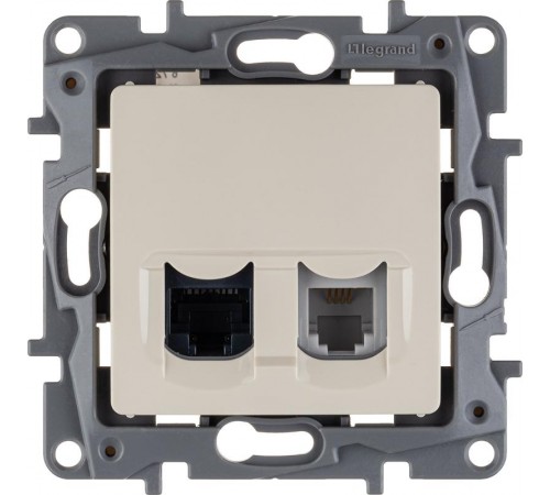 Etika Слоновая кость Розетка телефонная + компьютерная (RJ11+RJ45) 5 кат. UTP  672352  Legrand