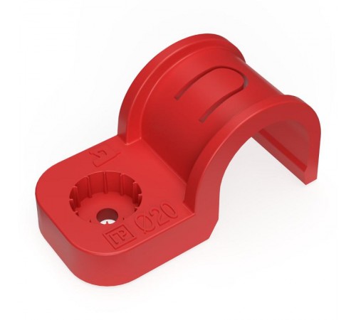 Крепеж-скоба пластиковая односторонняя для прямого монтажа  атмосферостойкая красная в п/э d20 мм (50шт/600шт уп/кор)  PR13.2057  Промрукав