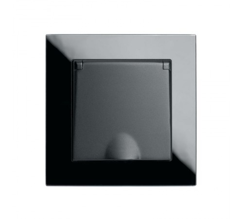 Розетка 1-местная с крышкой с защитной шторкой с/з 250В, 16А, серия Катрин, GLS16-7012-05, черный  39514  STEKKER