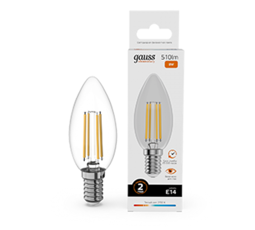 Лампа светодиодная   Filament Elementary Свеча 8W 510lm 2700К Е14 LED 1/10/100  32118  Gauss