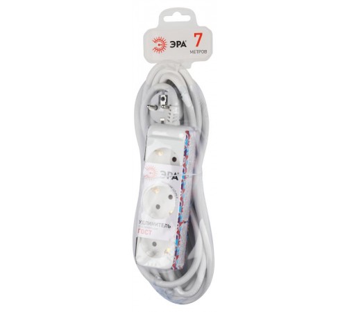 Удлинитель электрический U-3e-7m-3x1,5 с заземлением 3 розетки 7м ПВС 3x1,5мм2 16А  Б0044034  ЭРА