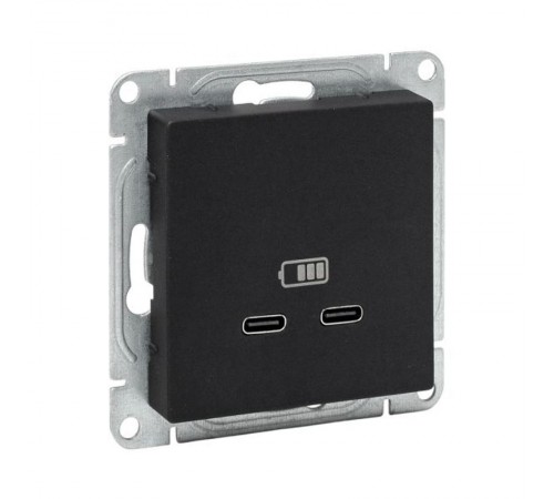 Механизм розетки USB-C - 2шт, чёрный Эпика EKF  UP1-SOB-2USBC  EKF