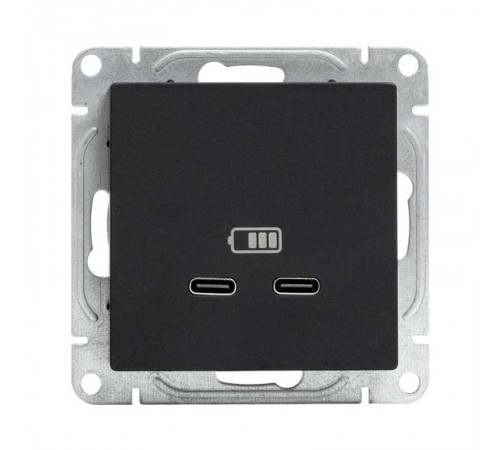 Механизм розетки USB-C - 2шт, чёрный Эпика EKF  UP1-SOB-2USBC  EKF