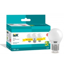 Лампа светодиодная LED G45 шар 7Вт 230В 4000К E27 (3шт/упак)  LLE-G45-07-230-40-E27-3  IEK