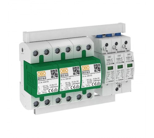 Комплект УЗИП 3 полюсный (Класс I+II), 255 В (PS3-B+C TNC)  5089754  OBO Bettermann