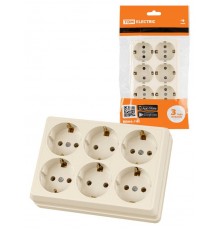 Розетка шестиместная 2П+3 открытой установки IP20 16A сл.кость "Ладога"  SQ1801-0246  TDM