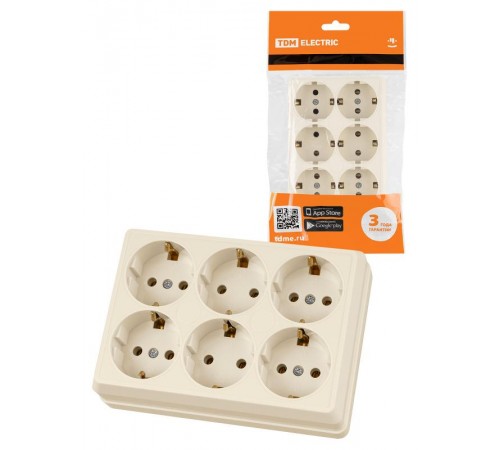 Розетка шестиместная 2П+3 открытой установки IP20 16A сл.кость "Ладога"  SQ1801-0246  TDM