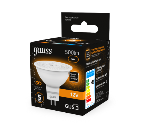 Лампа светодиодная LED 5Вт GU5.3 12В 2700К MR16  201505105  Gauss