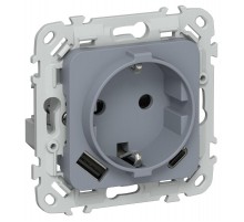 FLITE Розетка с заземлением со шторками 16А с USB A+C 20Вт РСЮшс11-0-ФлМ маренго  FI-R14-16-U22-020-K35  IEK