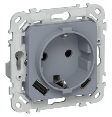 FLITE Розетка с заземлением со шторками 16А с USB A+C 20Вт быстрозажимные клеммы РСЮшс11-1-ФлМ маренго  FI-R14-16-1-U22-020-K35  IEK