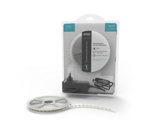 Лента светодиодная Basic в комплекте LED 5050/60 12V 10W/m 700lm/m 4000K 10mm IP20 5m 1/50  BT043  Gauss