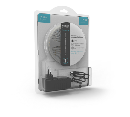 Лента светодиодная Basic в комплекте LED 5050/60 12V 10W/m 700lm/m 4000K 10mm IP20 5m 1/50  BT043  Gauss