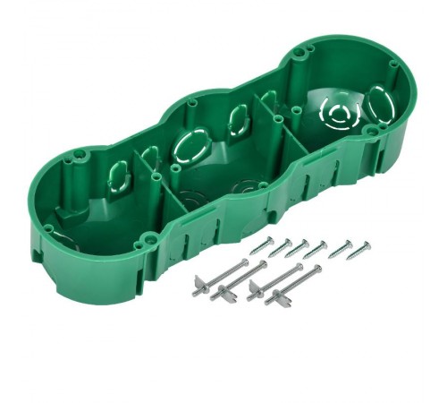 Коробка установочная 212х70x45 трехместная с саморезами, металлические лапки (для полых стен)  UKG30-212-070-045-M  IEK