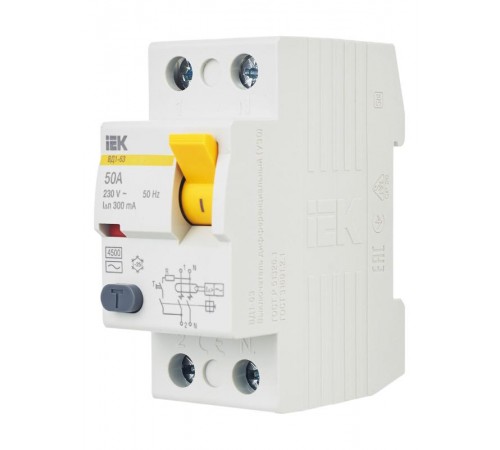 Выключатель дифференциальный (УЗО) ВД1-63 2п 50А 300мА тип AC  MDV10-2-050-300  IEK