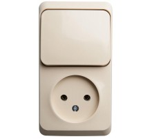 Этюд Кремовый О/У Блок: Розетка без заземления + Выключатель 1-клавишный  BPA16-204K  SE