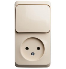Этюд Кремовый О/У Блок: Розетка без заземления + Выключатель 1-клавишный  BPA16-204K  SE
