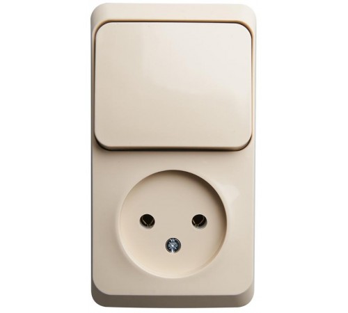 Этюд Кремовый О/У Блок: Розетка без заземления + Выключатель 1-клавишный  BPA16-204K  SE