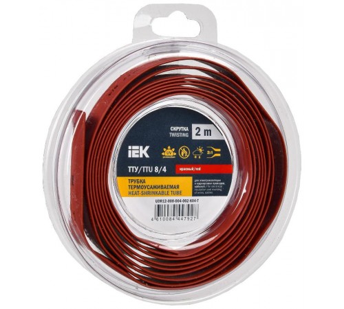 Трубка термоусадочная ТТУ нг-LS 8/4 красная (2м/упак) IEK  UDR12-008-004-002-K04-T  IEK
