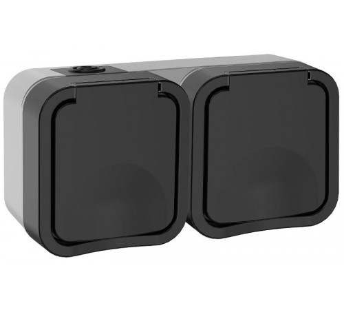 TORS Розетка 2-ая с з/к кр. гориз. 16А IP55 TS122 графит  TS-R26-16-55-G-K53  IEK