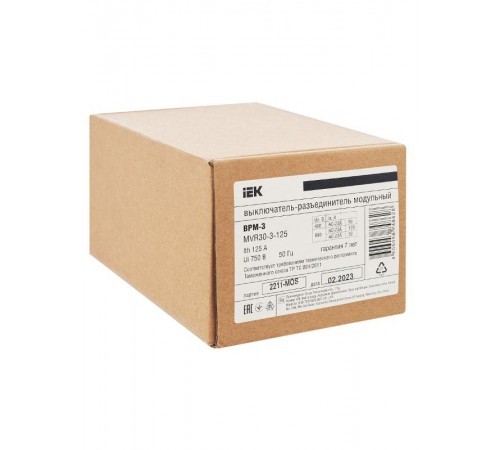 Выключатель-разъединитель модульный ВРМ-3 3P 125А  MVR30-3-125  IEK
