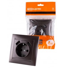 Розетка 2П+З 16А 250В + 2 USB порта 2,1А 5В шоколад "Лама"  SQ1815-0542  TDM