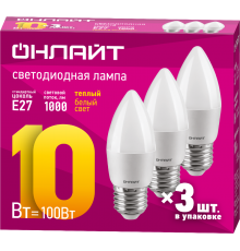 Лампа светодиодная 90 610 OLL-C37-10-230-2.7K-E27-FR-PACK3  90610  ОНЛАЙТ