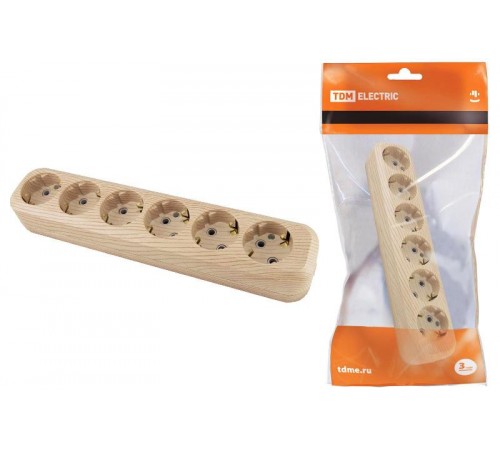 Колодка розеточная 6 гнезд 2П+3 16А 250В "Эко" (сосна)   SQ1806-0057  TDM