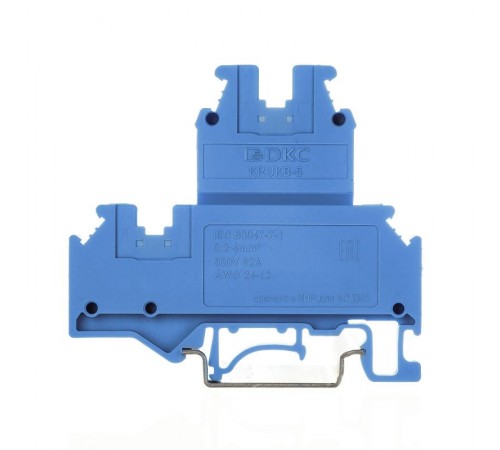 Клемма двухуровневая, винтовой зажим, 4 точки подключения, 4 кв.мм, синяя  KRUKB-5-BU  DKC