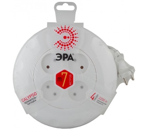 Удлинитель UR-4-7m-W   (белый) рулетка, без заземл, 2x0.75мм2, 4гн, 7м (10/350) Б0019041  ЭРА