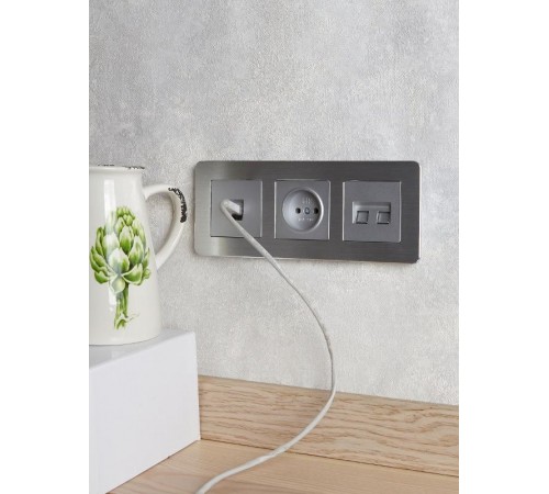 BRITE Розетка компьютерная RJ45 кат.6 РК11-БрА алюминий  BR-K10-2-K47  IEK