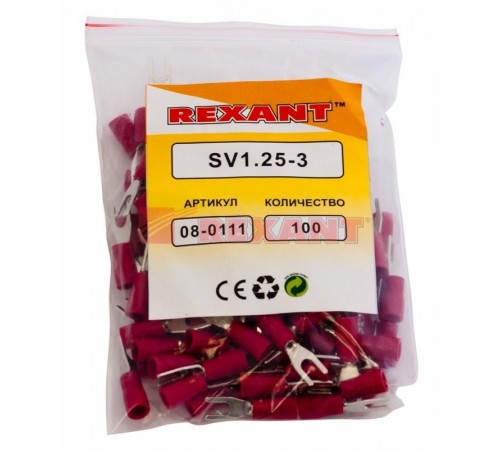 Наконечник вилочный изолированный 3.2 мм 0.5-1.5 мм (НВи 1.5-3/НВи 1,25-3) красный  08-0111  REXANT