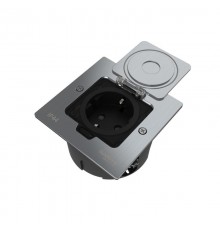 MultiDesk Лючок с розеткой 2К+З, 16А/250В, IP44 с монтажной коробкой для стены, фальшпола, стола Серебро, тип MDK21  MDK21102SA  SE