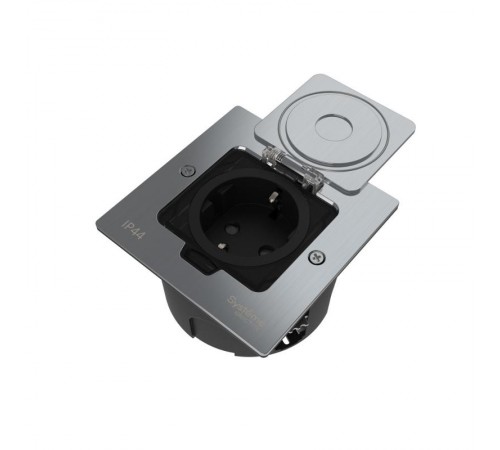 MultiDesk Лючок с розеткой 2К+З, 16А/250В, IP44 с монтажной коробкой для стены, фальшпола, стола Серебро, тип MDK21  MDK21102SA  SE