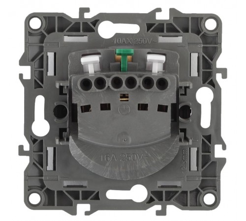 Розетка 12-2001-06 с заземлением, 16АХ-250В, без м.лапок,  чёрный  Б0014686  ЭРА